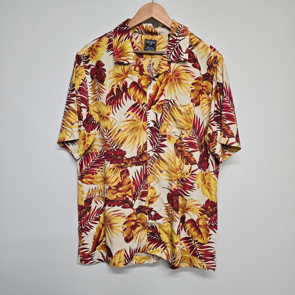 Todd Snyder x Three Looms Red Palm Camp Collar Shirt Mens L Japanese Tropical